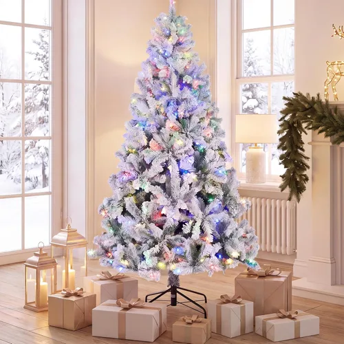 Vista 14 de Árbol de Navidad flocado de nieve preiluminado de 4.5 pies con Flocado-multi