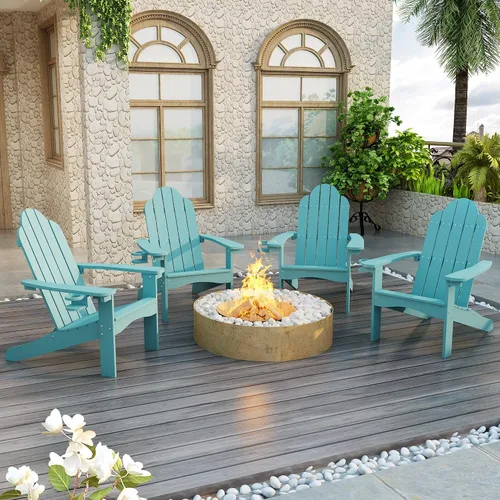 Vista 31 de LUE BONA HDPS Sillas Adirondack, 1 silla, patio exterior de larga duración para todas las estaciones, soporte para tazas oculto, 350 libras, azul