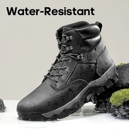 Vista 3 de NORTIV 8 Botas de senderismo para hombre, impermeables, con puntera suave, botas de trabajo de cuero