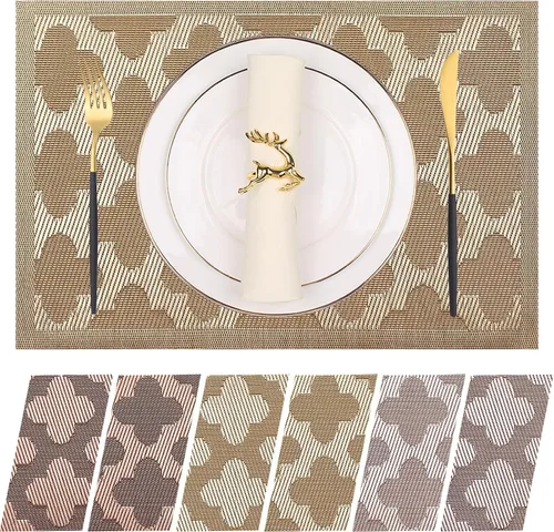 Vista 55 de Manteles individuales de vinilo resistentes al calor, lavables, fáciles de limpiar, manteles individuales de plástico para cocina, mesa de comedor