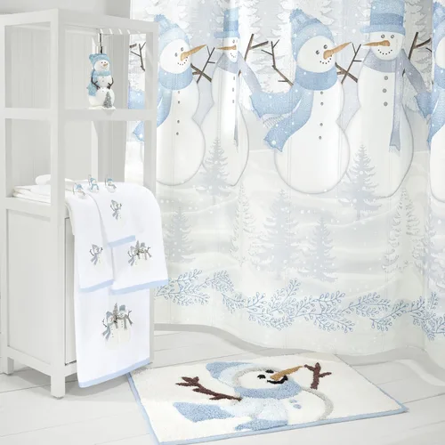 Vista 10 de Avanti Linens Cortina con juego de 12 ganchos a juego, decoración de baño y vacaciones (Frosty Friends), juego de ducha de 13 piezas