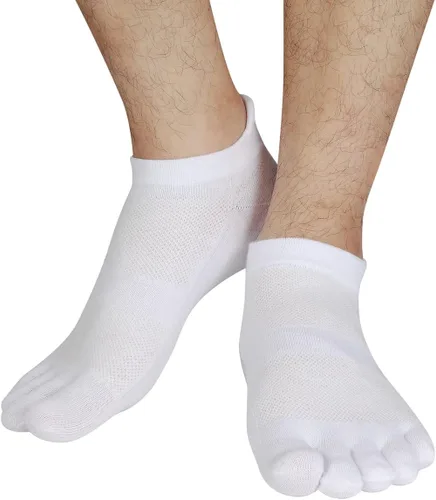 Vista 5 de Calcetines de algodón con cinco dedos para hombre, de corte bajo, atléticos, para correr, 4 pares