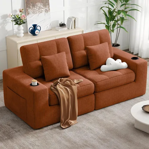 Vista 16 de Sofá modular sin hueso de nube de 112 pulgadas en forma de L, moderno sofá modular con cojín en capas, sofás de pana convertibles sin montaje