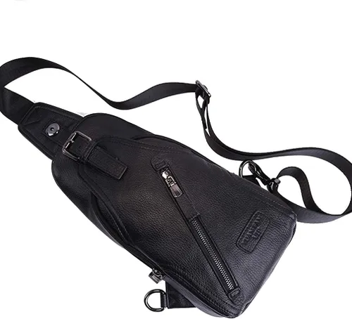 Vista 4 de Mochila estilo bandolera de piel para hombres y mujeres, bandolera de hombro, al pecho, mochila de uso diario para viajes, al aire libre