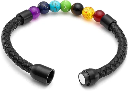 Vista 5 de Jovivi Pulsera de cuentas naturales de ojo de tigre con 7 piedras de chakra, cristal curativo para la ansiedad para hombres y mujeres, pulseras