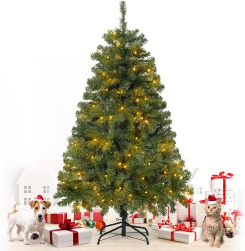 Vista 11 de Fencer Wire Árbol de Navidad artificial preiluminado de alta calidad de 6 pies con 800 puntas de ramas prearticuladas y soporte plegable, 250 luces