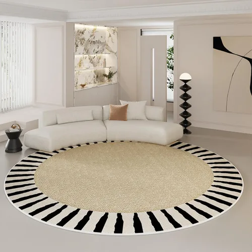 Vista 25 de Modernas alfombras redondas de color marfil a rayas negras para dormitorio, sala de estudio, simple moda abstracta, alfombra de área circular de 2