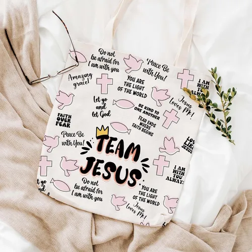 Vista 2 de WCGXKO Equipo Jesús Regalo Cristiano Equipo Jesús Lona Tote Bag Reutilizable Bolsa Bolsa de Compras