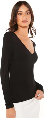 Vista 3 de Verdusa Camiseta básica de manga larga con cuello en V para mujer