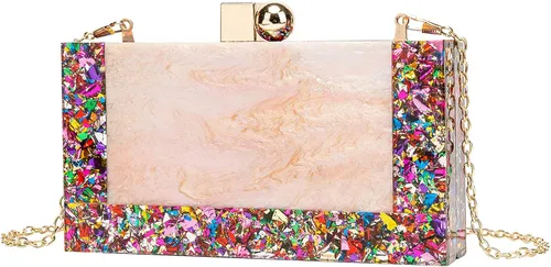 Vista 5 de EROGE - Bolso de mano de acrílico con diseño geométrico colorido para mujer