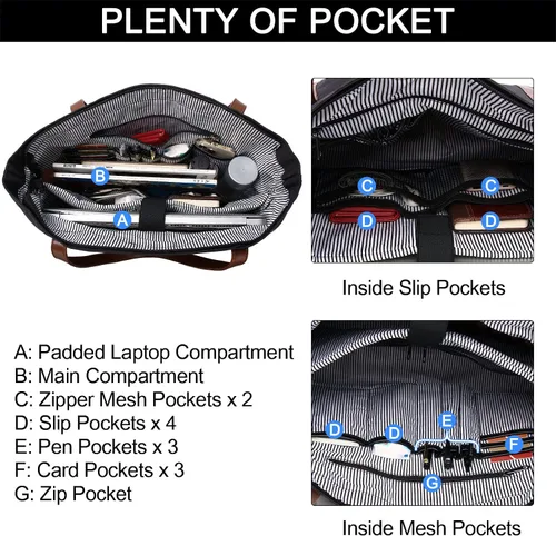 Vista 5 de ChaseChic - Bolsa para laptop para mujer, impermeable, clásica, para profesores, de 15.6 pulgadas, con correa de equipaje Negro y marrón: 15.6