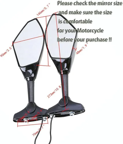Vista 7 de Yibid Espejos laterales integrados para motocicleta con luz intermitente LED compatibles con Kawaski ZRX 1200S, ZZR1200, ZX-6R, 636, 6RR 1998-2006