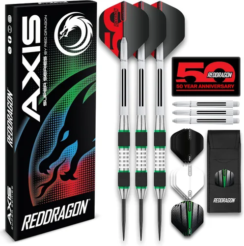 Vista 8 de RED DRAGON Axis Professional Darts Set - 85% Tungsten Darts with Flights, Shafts & Wallet, Soft Tip 18g and Steel Tip 24g - 28g
