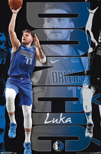 Vista 13 de Trends International NBA Dallas Mavericks - Póster de pared de Luka Doncic 19, 14.725 x 22.375 pulgadas, versión enmarcada de madera de granero