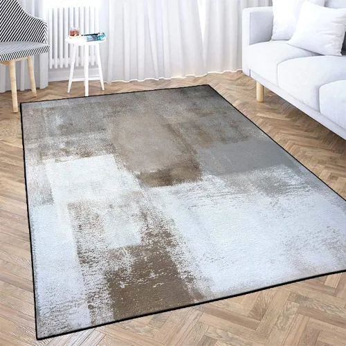 Vista 8 de TOMWISH - Alfombra abstracta pintada a mano en blanco y negro con pintura dorada, sala de estar, dormitorio, decoración de suelo, alfombra