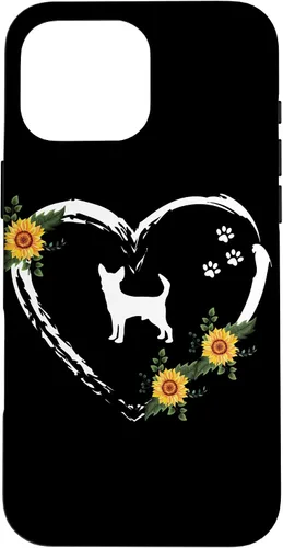 Vista 19 de Chihuahua With Paw Prints And Sunflower Heart On Black Case for iPhone 16