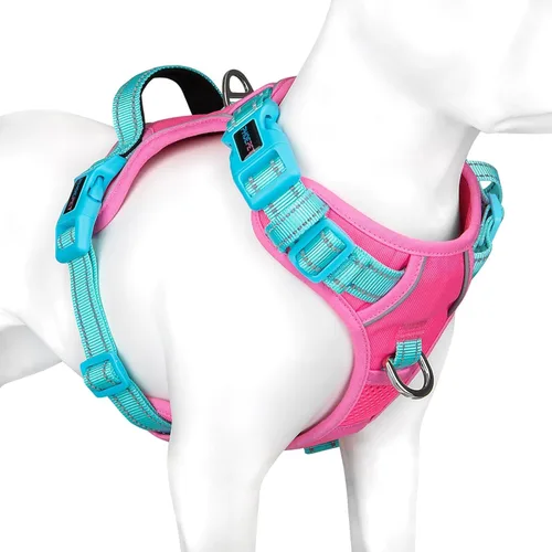 Vista 26 de Arnés para perro sin tirones, chaleco para perro reflectante ajustable de colores únicos, con asa de entrenamiento suave y clips de metal