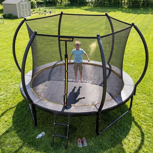 Vista 9 de Mersco Trampolín para exteriores de 10 pies, 12 pies, 14 pies, con recinto y escalera, cama elástica recreativa aprobada por ASTM para niños