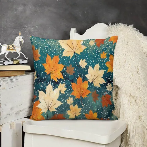 Vista 16 de Fundas de almohada de hojas de arce punteadas naranjas y amarillas, fundas de almohada de cosecha de temporada naranja cuadrado para sofá, sala