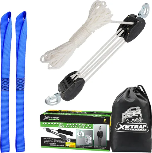 Vista 12 de XSTRAP STANDARD - Polipasto de cuerda de 50 pies, resistente bloque de rueda de rotura de 2000 libras Tackle Pulley System for Lifting Heavy