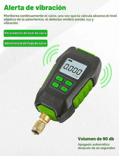 Vista 2 de Medidor Digital de Vacío en Micrones 1/4" SAE, Probador de Presión Digital HVAC, Alarma de Aviso, Compensación de Temperatura, Pantalla LCD, 4