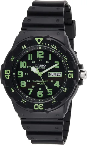 Vista 6 de Casio MRW200H Series Unisex Analog Watch 100M WR Stainless Steel Case Resin Band 2 Hand Analog (HR, Min, SEC) Date Display Screw Down