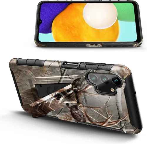 Vista 4 de NZND Funda diseñada para Samsung Galaxy A14, A14 4G/5G con protector de pantalla de vidrio templado, funda de clip para cinturón con soporte
