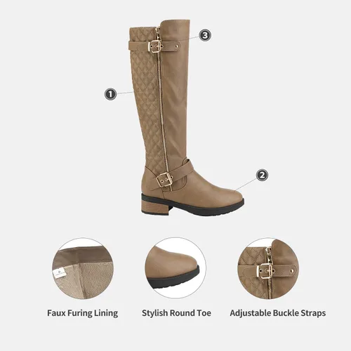 Vista 3 de DREAM PAIRS - Botas de montar de invierno para mujer, cómodas, hasta la rodilla y de pantorrilla ancha