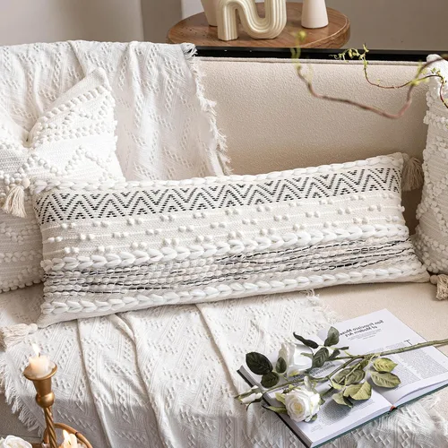 Vista 8 de BlissBlush Fundas de Almohada Decorativas Boho Beige Marrón 18X18, Funda de Almohada de Acento Bohemio, Funda de Almohada con Textura