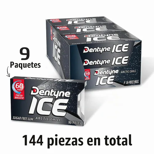 Vista 4 de Dentyne Ice Arctic Chill - Goma de mascar sin azúcar, 9 paquetes de 16 piezas (144 piezas en total) Goma de mascar, perfecta para un aliento