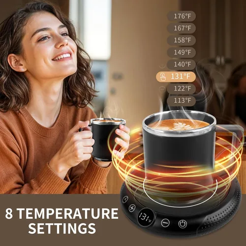 Vista 2 de Calentador de taza de café, calentador eléctrico de tazas para escritorio, plato calentador de velas con pantalla de temperatura, ajuste de 8