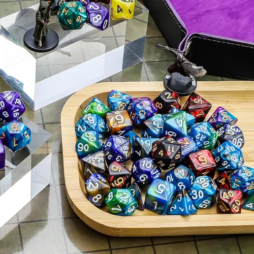 Vista 8 de CiaraQ Juego de dados poliédricos - Dados para juegos de rol DND para Calabozos y Dragones, juego de mesa RPG, doble color, 35 piezas Diseño