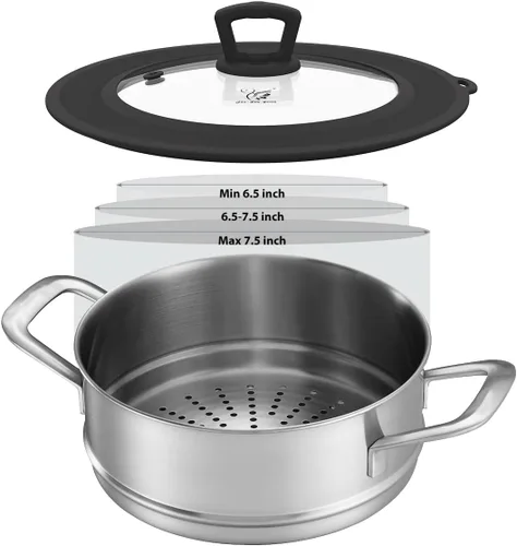 Vista 3 de Tapa universal de vidrio templado ventilado para sartén con borde de silicona resistente al calor, cubierta de tapa de salpicaduras de microondas
