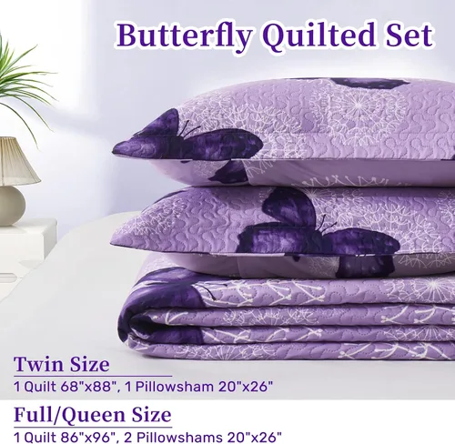 Vista 11 de ARTALL Juego de edredón de 3 piezas con estampado de mariposas, microfibra suave y ligera, colcha, cobija y manta con 2 fundas de almohada