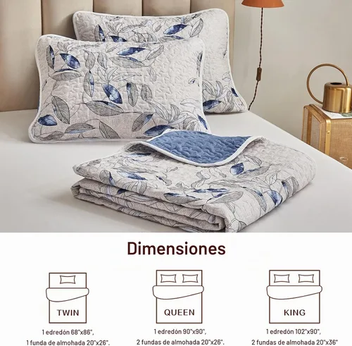 Vista 7 de Joyreap Juego de edredón de microfibra de 2 piezas, hojas azules botánicas sobre gris claro, diseño reversible, funda de cama para todas las Azul