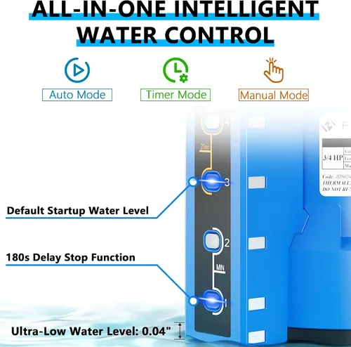 Vista 3 de FOTING Bomba de sumidero 3/4HP Bomba de agua sumergible automática de 4 modos, 2400 GPH termoplástica eléctrica portátil bomba de agua