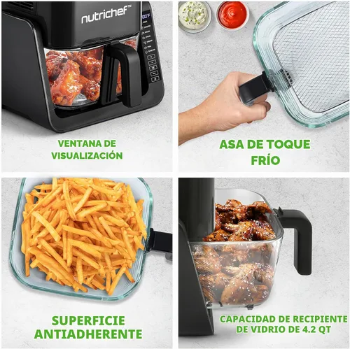 Vista 5 de NutriChef Freidora de Aire de 4 QT y Parrilla 7 en 1 Modos de Cocción Preestablecidos Tazón de Freír Transparente para los Mejores Resultados