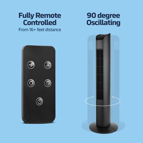 Vista 6 de NEXAIR Ventilador de torre oscilante de 36 pulgadas, torre de ventilador portátil de 3 velocidades con control remoto, ventilador de piso