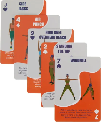Vista 5 de Naipes de ejercicio de bajo impacto Baraja de 52 cartas Peso corporal Todos los niveles de fitness Entrenamiento de fuerza y cardio