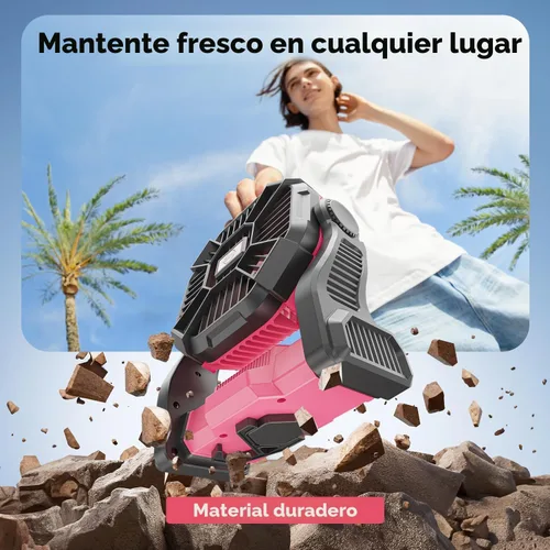 Vista 7 de Ventilador solar de 30000 mAh con linterna LED, panel solar recargable de 10 W, ventilador de camping para exteriores, portátil de 9 pulgadas Rosa