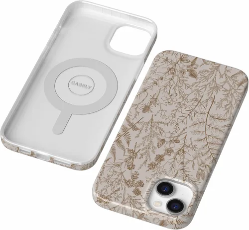 Vista 2 de Carcasa Casely para iPhone 13 Jardín Beige Flores Neutrales Compatible con MagSafe Diseño Clásico Ultra Delgado