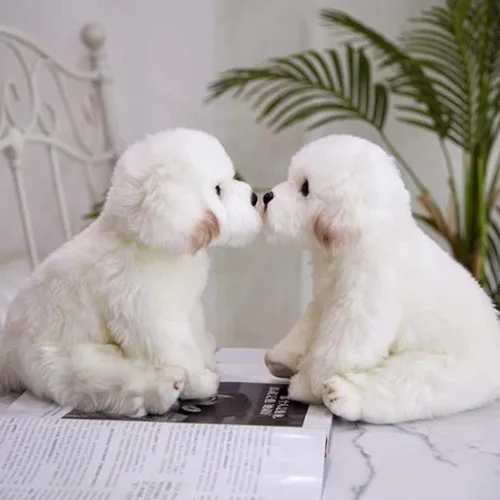 Vista 5 de Perro maltés de peluche realista de 14 pulgadas, juguetes de peluche para cachorros, almohada de felpa suave para cumpleaños para niños y adultos