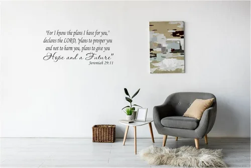 Vista 2 de Scripture Wall Art - Calcomanía de pared con versículo bíblico de Jeremías 29:11 V3, for I Know The Plans I Have for You Declares The Lord Plans to