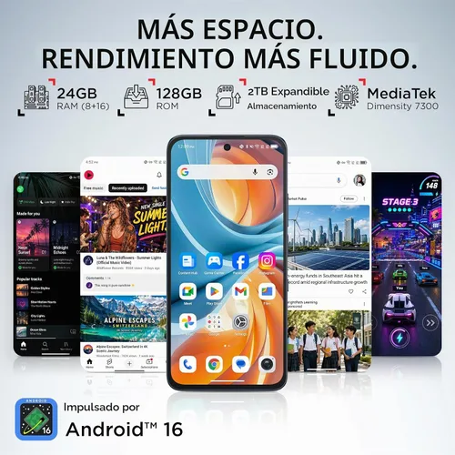Vista 4 de TCL Teléfono Android desbloqueado NXTPAPER 70 Pro, pantalla de 6.9" 120Hz azul stella