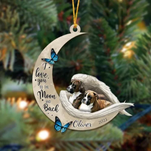 Vista 7 de Adorno colgante personalizado de ángel durmiendo en la luna, perro sabueso afgano, nombre personalizado, acrílico impreso en 2D plano – cumpleaños