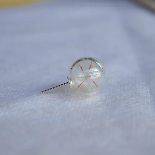 Vista 6 de Pendientes de tuerca de plata de ley 925 hechos a mano con diseño de flor real de diente de león