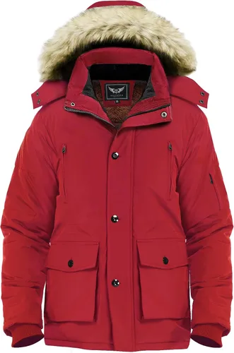Vista 7 de Men's Winter Thicken Coat Warm Faux Fur Lined Padded Puffer Parka Jacket with Removable Hood