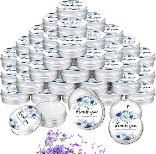 Vista 21 de MTLEE 50 piezas de velas de boda azules florales, regalos de favores para invitados, 1 oz de cera de soja con aroma a lavanda, velas aromáticas