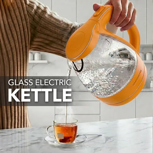 Vista 7 de OVENTE Hervidor Eléctrico, 1.5L de Vidrio de Borosilicato para Encimera, Calentador y Hervidor de Agua para Café o Té, Libre de BPA, Apagado Naranja