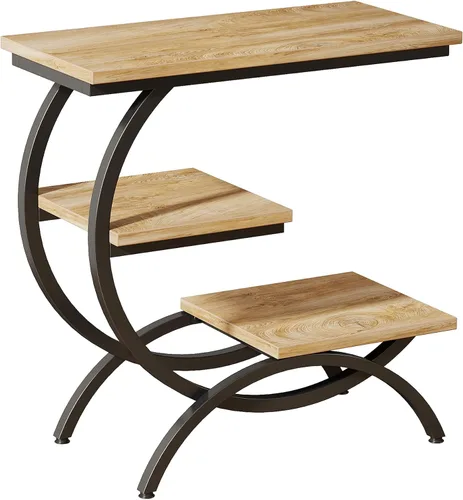 Vista 9 de Tribesigns Mesa Auxiliar en Forma de C, Mesa Auxiliar Industrial Pequeña de 3 Niveles para Sofá, Mesa de Noche de Madera Mesa Auxiliar de Aperitivos